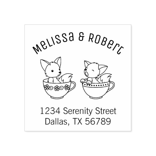 Teacup Foxes Couple Address Rubberstempel (Afrduk)