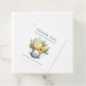 Teacup Geel Blauw Bloemen 100ste Verjaardag Bedankjes Labels (In situ)