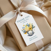 Teacup Geel Blauw Bloemen 100ste Verjaardag Cadeaulabel