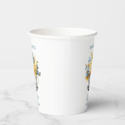 Teacup Geel Blauw Bloemen 100ste Verjaardag Papieren Bekers (Rechts)