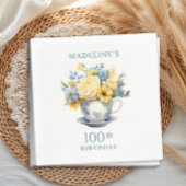 Teacup Geel Blauw Bloemen 100ste Verjaardag Servet