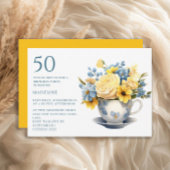 Teacup Geel Blauw Bloemen 50ste Verjaardag Kaart