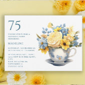 Teacup Geel Blauw Bloemen 75e Verjaardag Kaart