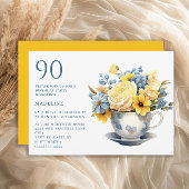 Teacup Geel Blauw Bloemen 90ste Verjaardag Kaart