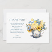 Teacup Geel Blauw Bloemen Verjaardag Bedankkaart (Voorkant)