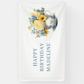Teacup Geel Blauw Bloemen Verjaardag Spandoek (Verticaal)