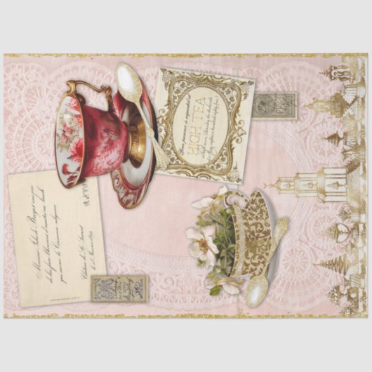 Teacup High Tea Gold en Roze ontkoppeling Tissuepapier (Voorkant)