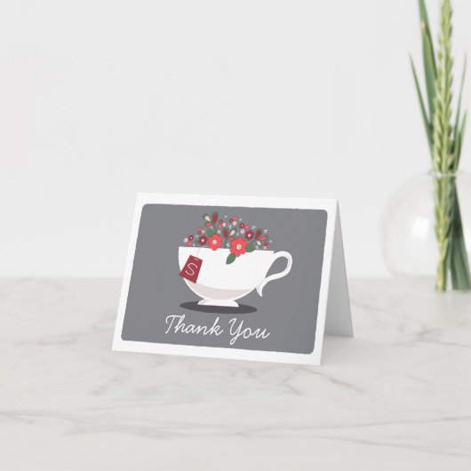 Teacup Koraal Bloemen Dank u kaart (Voorkant)