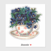  TEACUP MET PANSIES TRANSPARANTE STICKER (Vel)