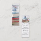 Teacup op het bladwijzer van de boekstapel mini visitekaartje (Voorkant / Achterkant)