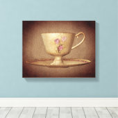  Teacup op oude papieren kunst Canvas Afdruk (Insitu (Houten vloer))