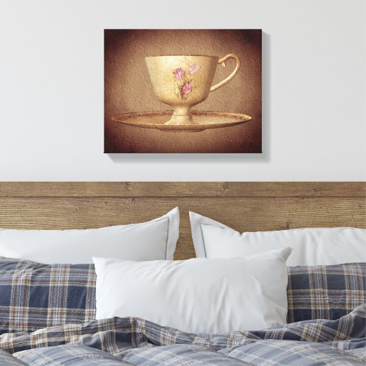  Teacup op oude papieren kunst Canvas Afdruk (Insitu (Slaapkamer))