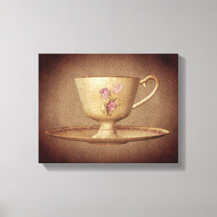  Teacup op oude papieren kunst Canvas Afdruk
