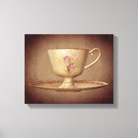  Teacup op oude papieren kunst Canvas Afdruk (Voorkant)