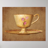  Teacup op oude papieren kunst Poster (Voorkant)