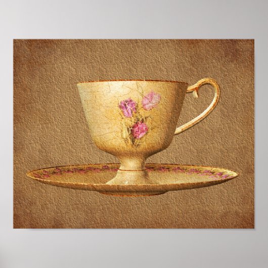  Teacup op oude papieren kunst Poster (Voorkant)
