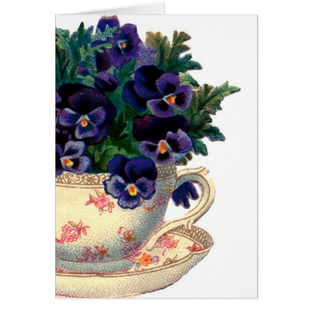  Teacup Paarse Pansies-kaarten (Voorkant)