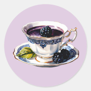 Teacup Pastel Elegantie Blackberry & Blooms Ronde Sticker