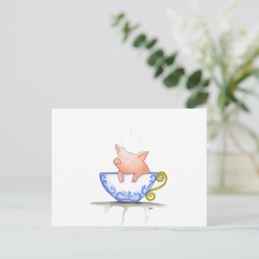 Teacup Pig Print Briefkaart (Staand voorkant)