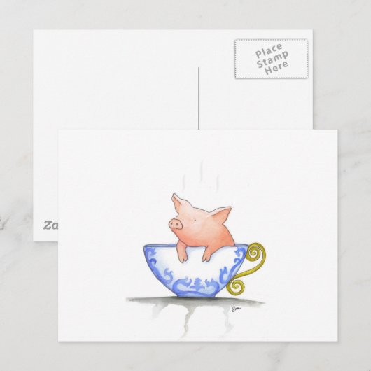 Teacup Pig Print Briefkaart (Voorkant / Achterkant)