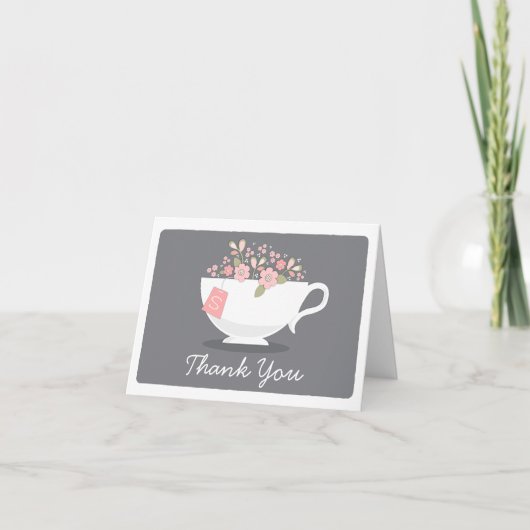Teacup Pink Floral Thank You Card Bedankkaart (Voorkant)