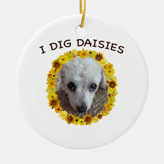 Teacup Poodle Dog Digs Daisies Keramisch Ornament (Voorkant)