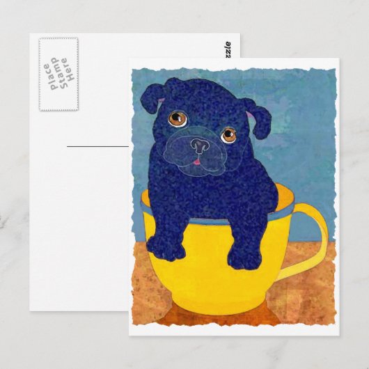 Teacup Pug Briefkaart (Voorkant / Achterkant)