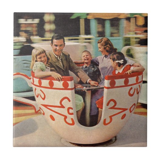 teacup-rit bij het pretpark tegeltje (Voorkant)