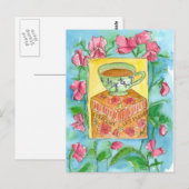 Teacup Roze Zoeterwten Bloemen Waterverf Briefkaart (Voorkant / Achterkant)