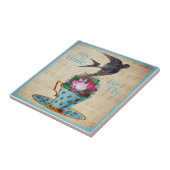  Teacup-Rozen en vliegende zwevende vogel Tegeltje (Zijkant)