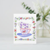 Teacup Stack Tea Time Waterverf Flowers Briefkaart (Staand voorkant)