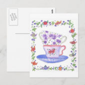 Teacup Stack Tea Time Waterverf Flowers Briefkaart (Voorkant / Achterkant)