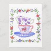 Teacup Stack Tea Time Waterverf Flowers Briefkaart (Voorkant)