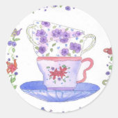 Teacup Stack Theetijd Ronde Sticker (Voorkant)