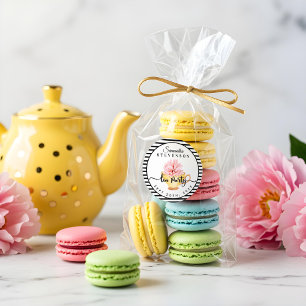 Teacup Stripe Baby shower van gele Floral Tea Part Ronde Sticker