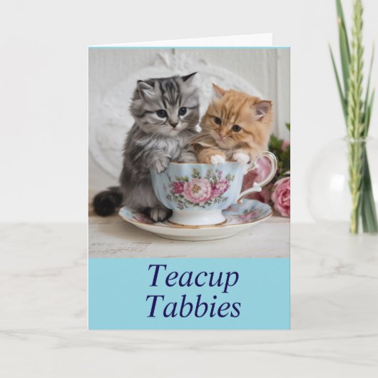Teacup Tabbies Gevouwen Wenskaart Kaart (Voorkant)