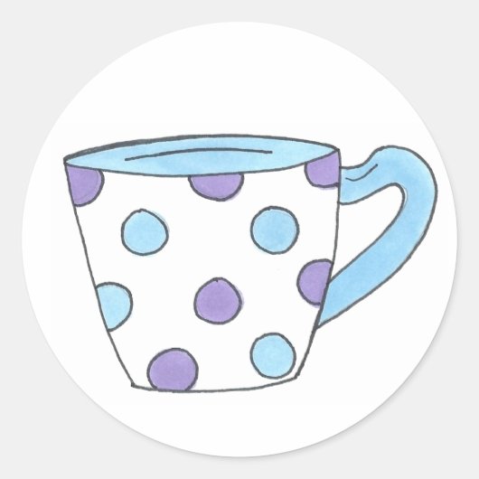 Teacup Tea Party Blue/Paarse Polka Dot Mok Sticker (Voorkant)