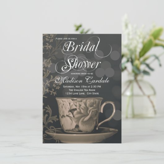  Teacup Tea Party Bridal Shower Invitations Kaart (Staand voorkant)