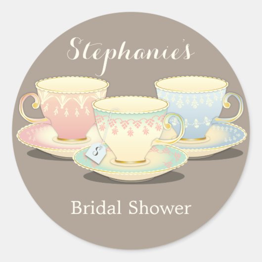 Teacup Trio Chic Vrijgezellenfeest Tea Party Stick Ronde Sticker (Voorkant)