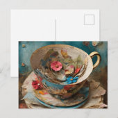 Teacup van papier gevuld met bloemen Briefkaart (Voorkant / Achterkant)