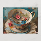 Teacup van papier gevuld met bloemen Briefkaart (Voorkant)