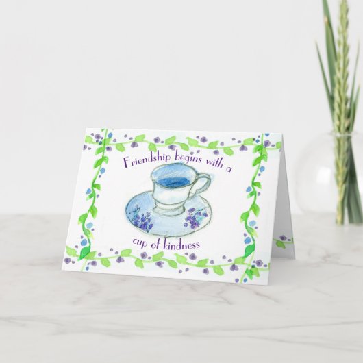 Teacup-vriendschap begint met een beker van eigenh kaart (Voorkant)