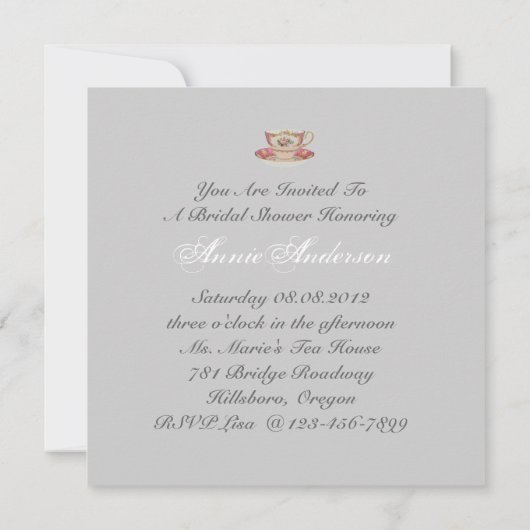 Teacup Vrijgezellenfeest Tea Party Uitnodiging (Achterkant)