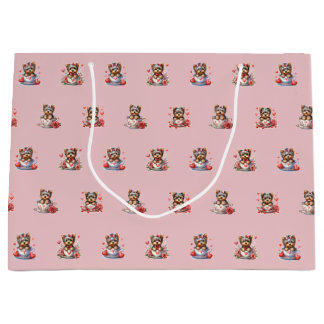 Teacup Yorkie Valentijnsdag - Roze Groot Cadeauzakje