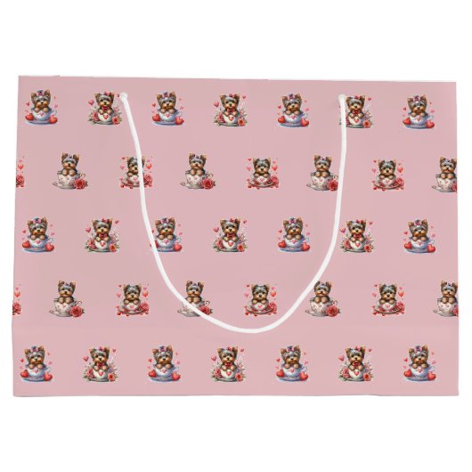 Teacup Yorkie Valentijnsdag - Roze Groot Cadeauzakje (Achterkant)