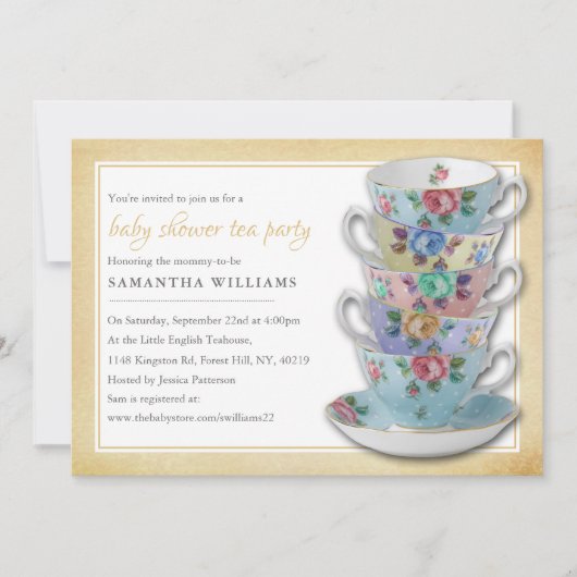 Teacups Baby shower Tea Party Kaart (Voorkant)