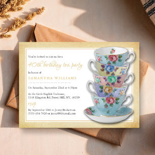  Teacups Birthday Tea Party Invitation Kaart