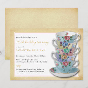 Teacups Birthday Tea Party Invitation Kaart