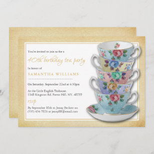  Teacups Birthday Tea Party Invitation Kaart