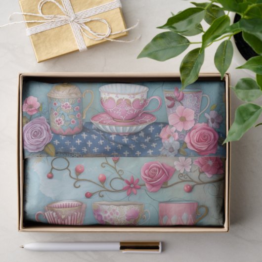 TEACUPS DECOUPAGE WEEFSELPAPIER TISSUEPAPIER (Geschenk)